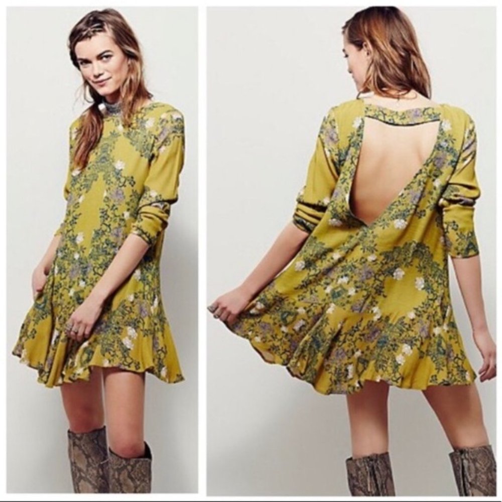 Free People Smooth Talker Mini Dress Tunic Gold M